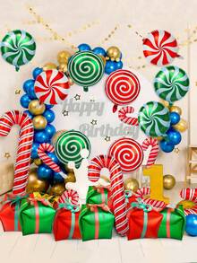 32pcs Christmas Red & Green Hanging Balls With Round Windmill Candy-Shaped Aluminum Foil Balloons - Festive Party Decorations For Holiday Celebrations, Christmas Decorations, Candy Cane Balloon For Christmas Decorations