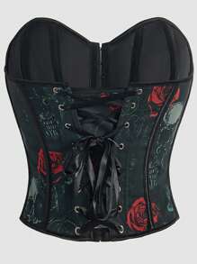 1pc Women Sexy Satin Strapless Crop Top With Waist Band, Christmas Design