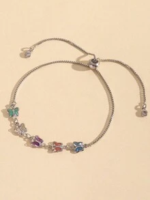 1 件铜镀方晶锆石蝴蝶手链 - 镀铂金，女士时尚珠宝 - 彩色 - 查看 1