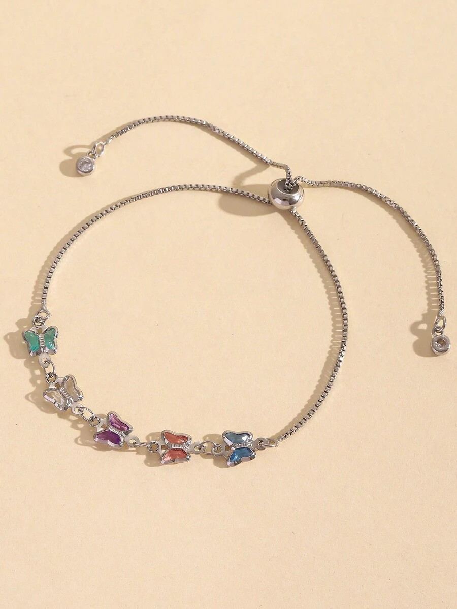 1 件铜镀方晶锆石蝴蝶手链 - 镀铂金，女士时尚珠宝 - 彩色 - 查看 1