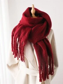 1 Pc Women Winter Scarf Horsehair Black Imitate Cashmere Shawls And Wraps Thick Warm Lady's Fashion Solid Colors Tassel Pull Plush Scarves Outdoor Women Shawl