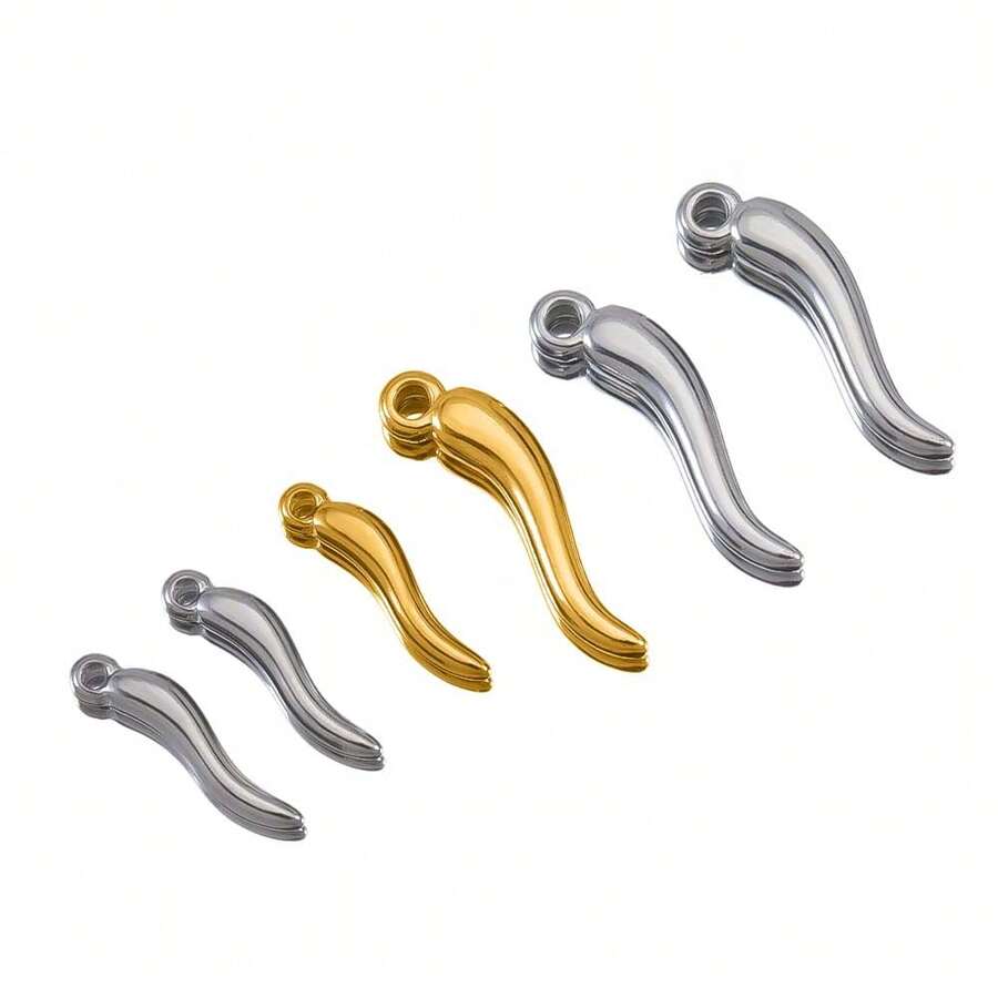 5 件/包不锈钢金色和银色辣椒吊饰，1.5 厘米和 2 厘米长，可爱逼真的带孔蔬菜吊坠，用于 DIY 手链、项链、耳环、钥匙扣的珠宝制作组件 - CBX0958 - 查看 1