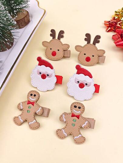 6 قطعة/مجموعة مشابك شعر للأطفال مطرزة بالكامل من الجلد الصناعي، مناسبة للأعياد والحفلات والمناسبات اليومية والهدايا كعيد الحب