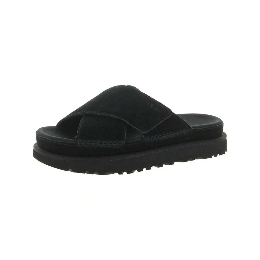 UGG Goldenstar Womens Leather Slip On Platform Sandals - Black - View 1