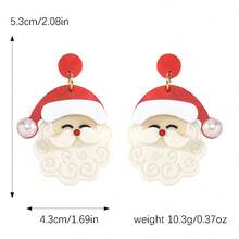 1pair European & American Style Double Layer Acrylic Santa Claus Cartoon Earrings, Cute & Fashionable Earrings Accessories For Girls - Christmas Cute Santa Claus - View 7