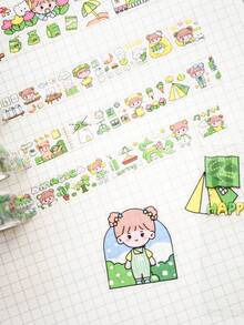 4 Rolls Of Ledger Tape Student DIY Ledger Decorative Sticker Gift Box 10 Sticker Paper Green PVC Transparent And Paper Tape Set Girl Ledger Tape Hair 1 Box - Green - View 8