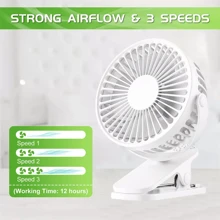 NetHong Clip On Fan USB Rechargeable Mini Cooling Desk Baby Stroller Portable Handheld,Portable Mini Handheld Fan With 3 Wind Speeds, Powerful Personal Desk Fan For Home, Office, Travel, Back To School, Halloween Gift For Women, Men - White - View 4