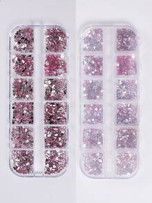 12 格粉色美甲水钻搭配平底树脂美甲饰品，心形蝴蝶结新月花朵蝴蝶形状美甲树脂珠宝饰品适用于美甲沙龙，多形状美甲水钻平底水晶夏季色彩设计，是送给女孩和女士的绝佳礼物 - 彩色 - 查看 9