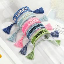 1 chiếc vòng tay thêu chữ và tua rua bện có thể điều chỉnh, vòng tay cá nhân hóa cho các cặp đôi - nhiều màu - Xem 1