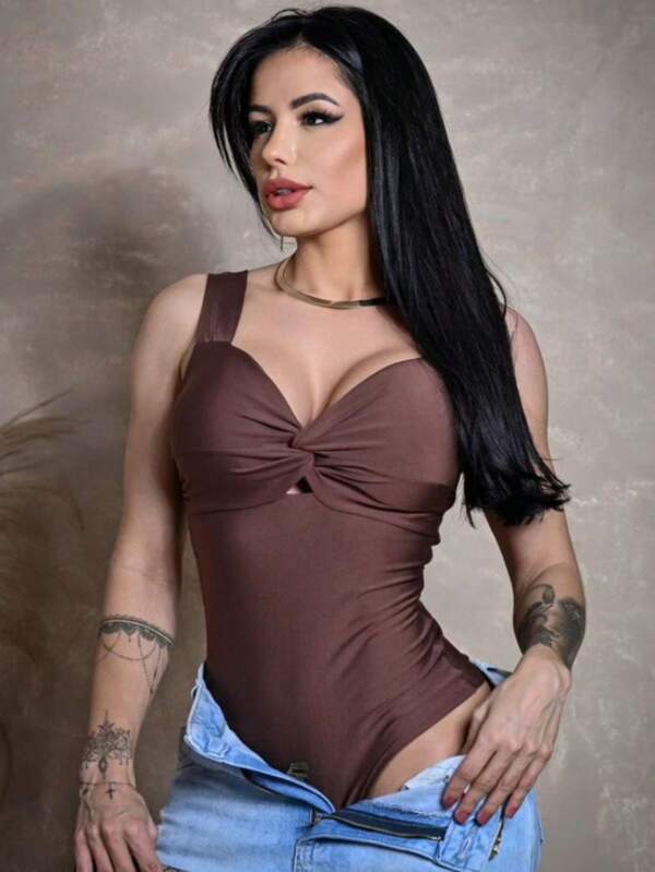 Body Feminino Nó Alça Grossa