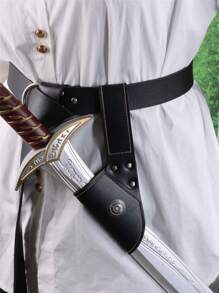 1PC Vintage PU Leather Fan Holster Medieval Knight Belt Accessories Suitable For Role Playing Party Prop,Halloween - A - View 4