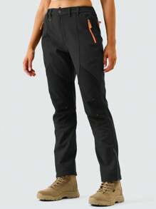 ZUTY Damen Thermisch gefütterte Wanderhosen, warm, winddicht, Softshell Outdoor Winter Schnee Skihosen mit Reißverschlusstaschen, Skioutfit