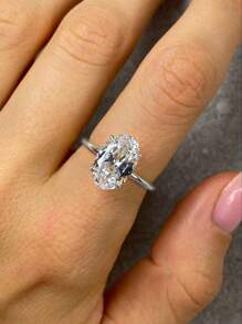 ESBERRY 1枚5克拉闪亮椭圆形订婚戒指/结婚戒指，女士S925/925纯银承诺戒指/永恒戒指，精致珠宝礼品 - 銀色 - 查看 3