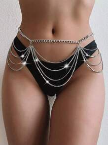 Women's Multi-Layer Crystal Tassel Chain Belt - rhinestones - View 4