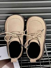 Giày bốt cổ thấp cho trẻ em thời trang phong cách Anh mới thu/đông 2024 - Màu Khaki - Xem 5