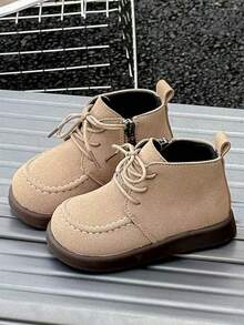 Giày bốt cổ thấp cho trẻ em thời trang phong cách Anh mới thu/đông 2024 - Màu Khaki - Xem 2