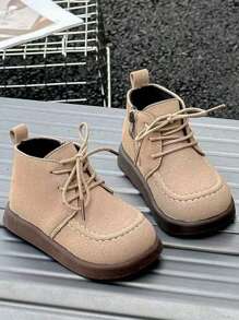 Giày bốt cổ thấp cho trẻ em thời trang phong cách Anh mới thu/đông 2024 - Màu Khaki - Xem 1