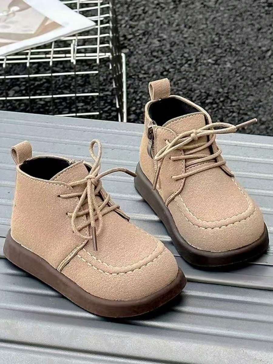 Giày bốt cổ thấp cho trẻ em thời trang phong cách Anh mới thu/đông 2024 - Màu Khaki - Xem 1