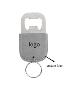 Customized Logo Pu Leather Stainless Steel Keychain Laser Engraved Beers Bottle Opener Key Chains Vintage Retro Keyring Gifts