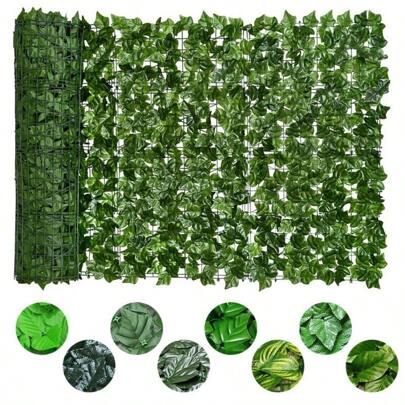 3M Artificial Ivy Leaf Hedge Garden Fence Wall Balcony Privacy Screening Roll Realistic Fake Leaves Lawn Green Artificial Fake Hedge Roll Decoration For Outdoor Indoor Railing Patio Balcony Garden Home Wall Room Decor Fence Privacy Screen