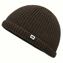 1 Pc Simple Fisherman Beanie, Solid Color Knit Hat For Unisex, Stylish Cold Protection Skull Hat, Handcuff Beanie For Men And Women