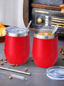 1 pieza Taza de huevo en forma de U de 340ML de acero inoxidable con aislamiento al vacío, exterior pulverizado de varios colores, incluye pajita de acero inoxidable y cepillo para pajita, apto para uso en el hogar, la oficina, al aire libre, viajes, deportes, también disponible para comprar por separado - Multicolor - Ver 14