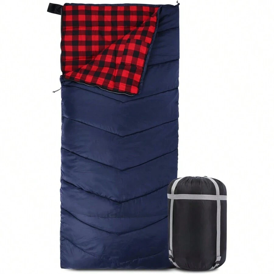 Cotton Flannel Sleeping Bag For Camping Backpacking, Adults Cold Weather Envelope Sleeping Bags With 2/3/4lbs Filling - 黑色 - 查看 1