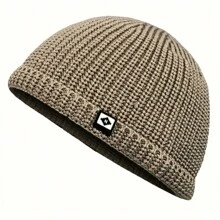 1 Pc Simple Fisherman Beanie, Solid Color Knit Hat For Unisex, Stylish Cold Protection Skull Hat, Handcuff Beanie For Men And Women
