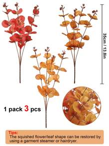 3 Zweige künstliche Eukalyptuszweige, künstliche Eukalyptusblätter als Herbstdekoration für Zuhause, Hochzeit, Erntedankfest, Herbstdekoration, künstliche Pflanzen für Blumenarrangements