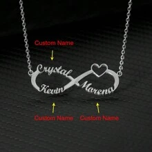 Customized Double Heart & Infinity Symbol Necklace, Unisex, Stainless Steel Material, Customizable Pendant Necklace, Personalized Choker Jewelry, Birthday Gift - Silver - View 3