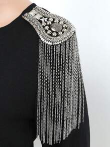 1PC Decorative Shoulder Pad Jewelry Tassel Rhinestones Gold Epaulettes Clothing Accessories Brooch Epaulet for Formal Suit Male - Silver - View 15