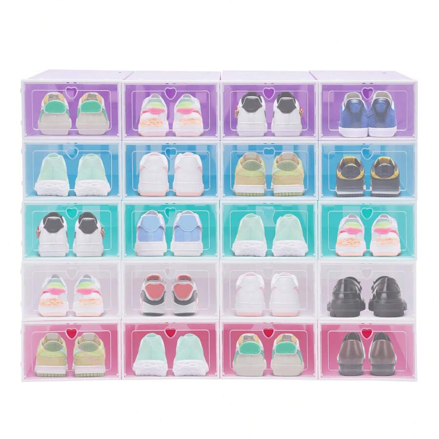 20 Pack Shoe Boxes Stackable Sneaker Storage Container 5-Color Foldable Shoes Organizer For Closet Hallway Bedroom Entryway - Multicolor - View 1