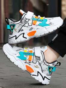 1pair Children Casual Lightweight & Durable Outdoor Sports Shoes With Convenient Hook-And-Loop Closure, Suitable For All Seasons