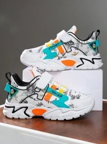 1pair Children Casual Lightweight & Durable Outdoor Sports Shoes With Convenient Hook-And-Loop Closure, Suitable For All Seasons