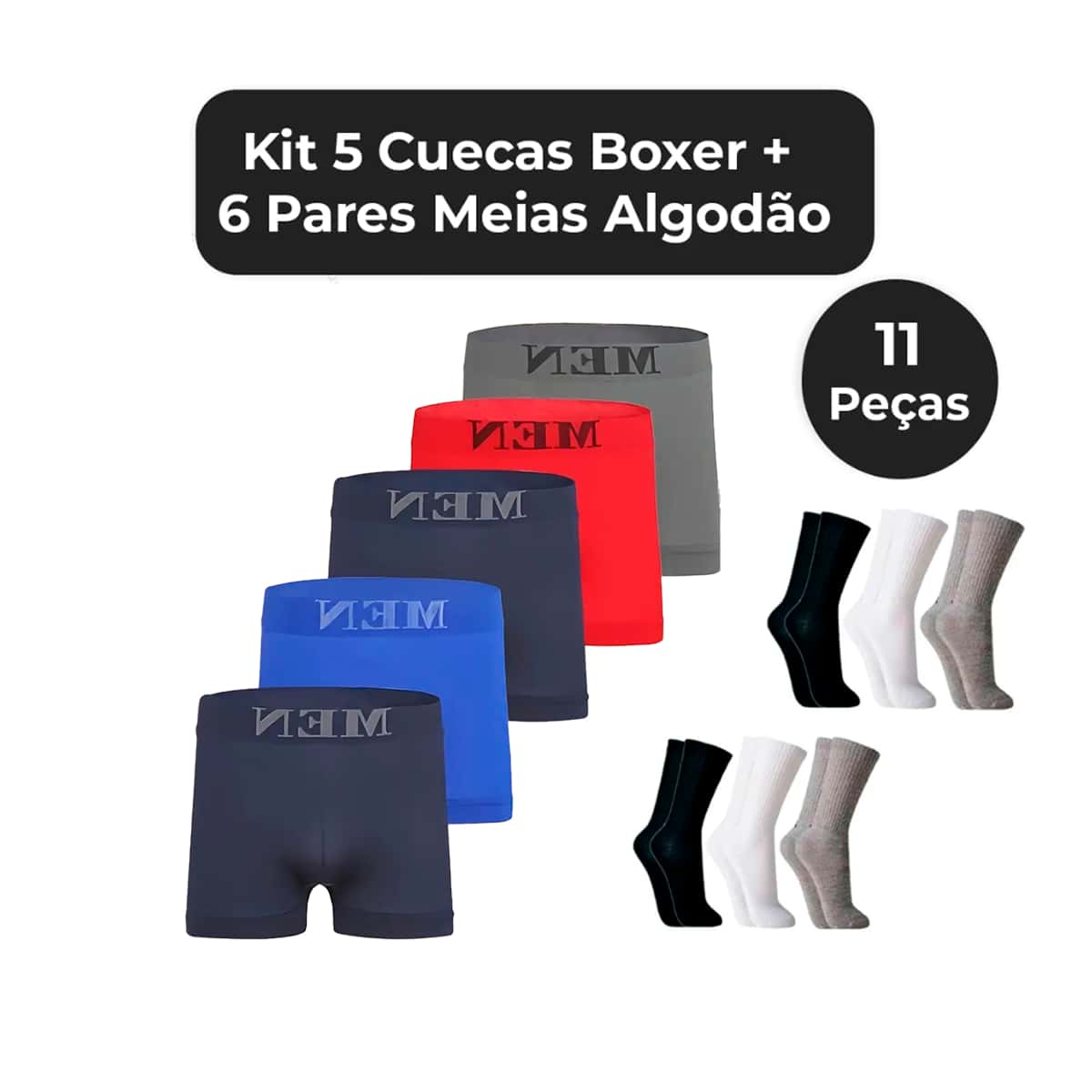 Kit 5 Microfiber Men's Briefs + 6 Pairs Of Men's Socks - 彩色 - 查看 1