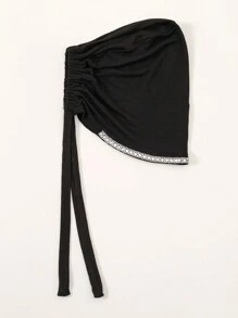 1 件女士时尚纯色水钻装饰穆斯林头巾，百搭头巾下头巾帽，适合日常佩戴 - 01-黑色 - 查看 5