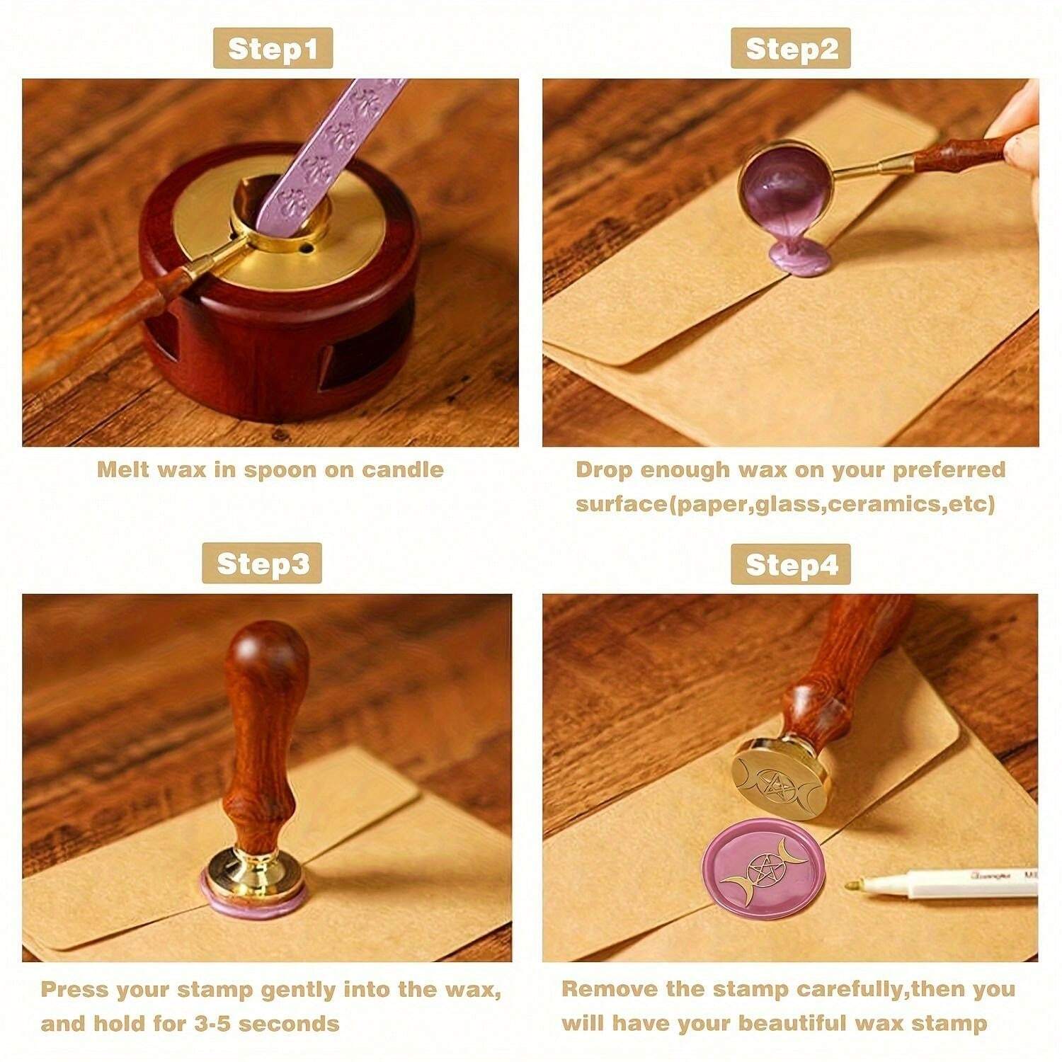 Triple Moon Goddess Wax Seal Stamp, Crescent Pentagram Pagan Sealing