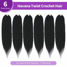 Crochet Hair Senegalese Twist 10/14/18 Inch 1/6 Packs Jumbo Crochet Havana Twist Hair For Pre Looped 2X Knotless Twist Crochet Hair , 1B - Black - View 4