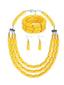 1pc Fashion Handmade Multi-Layered Retro Beaded Necklace With Matching Bracelet And Earrings For Women - 3-piece Set - View 7