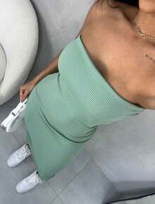Women's Strapless Midi Dress Without Pads - 綠色 - 查看 3