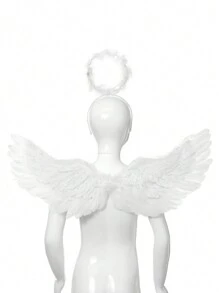 2 件套天使与魔鬼羽毛翅膀头饰派对服装道具适用于狂欢节、节日、化妆舞会万圣节舞会 - 翅膀兩件套裝 - 查看 3