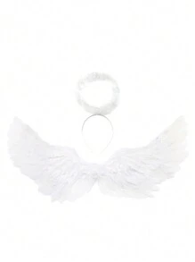 2 件套天使与魔鬼羽毛翅膀头饰派对服装道具适用于狂欢节、节日、化妆舞会万圣节舞会 - 翅膀兩件套裝 - 查看 4