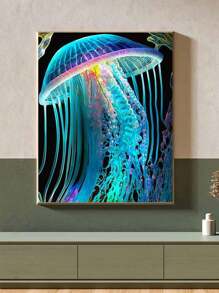 5D DIY 钻石马赛克绘画套件，可爱水母景观，钻石艺术家居墙壁装饰 - 淺藍色 - 查看 1