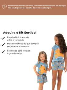 Kit Sortido 2 Pijamas Infantis para Meninas Confortáveis e Cheios de Estilo - 2 Camisetas + 2 Shorts - Multicolorido - Visão 5