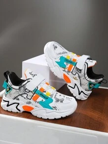 1pair Children Casual Lightweight & Durable Outdoor Sports Shoes With Convenient Hook-And-Loop Closure, Suitable For All Seasons