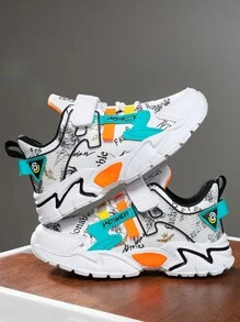 1pair Children Casual Lightweight & Durable Outdoor Sports Shoes With Convenient Hook-And-Loop Closure, Suitable For All Seasons
