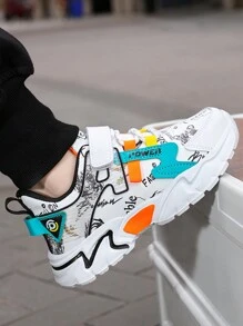 1pair Children Casual Lightweight & Durable Outdoor Sports Shoes With Convenient Hook-And-Loop Closure, Suitable For All Seasons