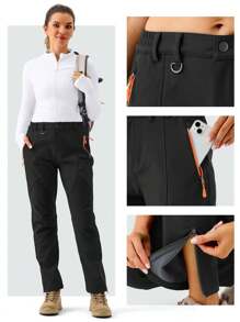 ZUTY Damen Thermisch gefütterte Wanderhosen, warm, winddicht, Softshell Outdoor Winter Schnee Skihosen mit Reißverschlusstaschen, Skioutfit