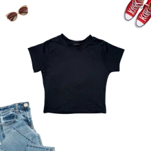 Kit 2 Cropped Basic Suplex Blouse Plain Short Sleeve Various Colors - 1 Đen 1 Nâu - Xem 3