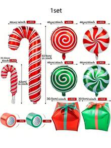 32pcs Christmas Red & Green Hanging Balls With Round Windmill Candy-Shaped Aluminum Foil Balloons - Festive Party Decorations For Holiday Celebrations, Christmas Decorations, Candy Cane Balloon For Christmas Decorations